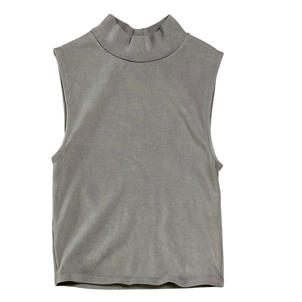 Zara Sleeveless Top Women's Medium Gray Soft Knit Cropped Mock Neck Pullover